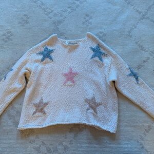 Vintage Havana Cream Sweater with Blue and Pink Stars